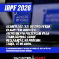 IMPOSTO DE RENDA 2026: Associados (as) do Sindipetro Caxias têm direito a atendimento presencial para tirar dúvidas sobre declaração, na próxima terça, 28 de abril.